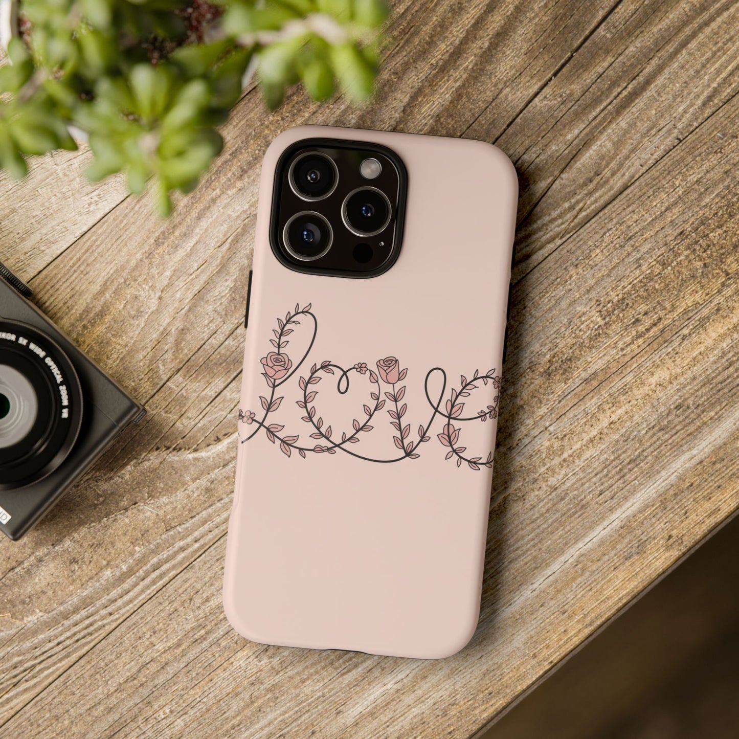 Floral 'Love' Tough Phone Case — Pink Botanical Protective Cover