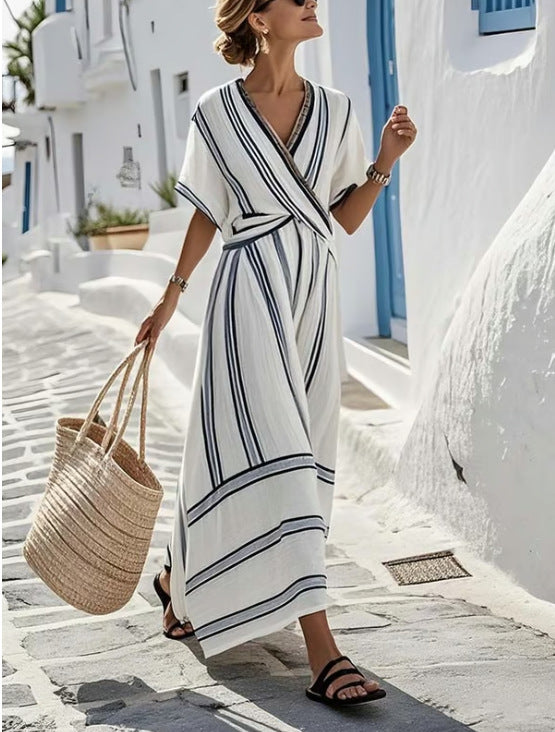 Casual Loose Retro Striped Print Summer Dress
