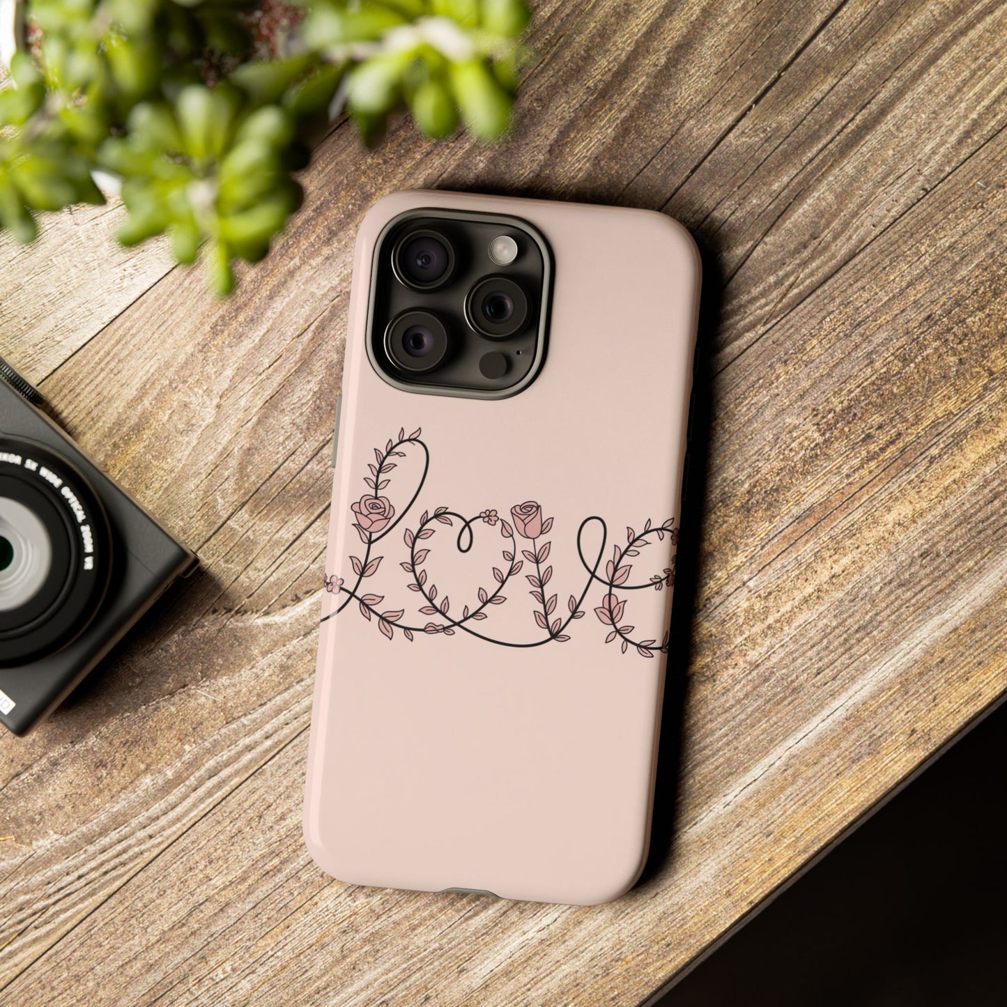 Floral 'Love' Tough Phone Case — Pink Botanical Protective Cover