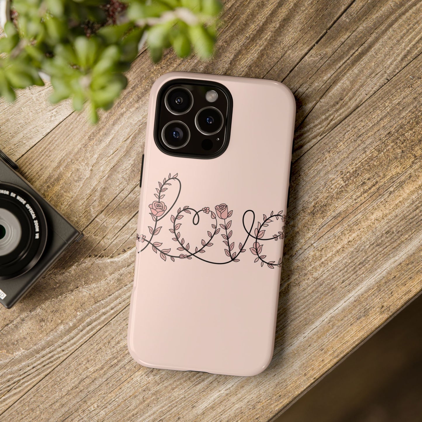 Floral 'Love' Tough Phone Case — Pink Botanical Protective Cover