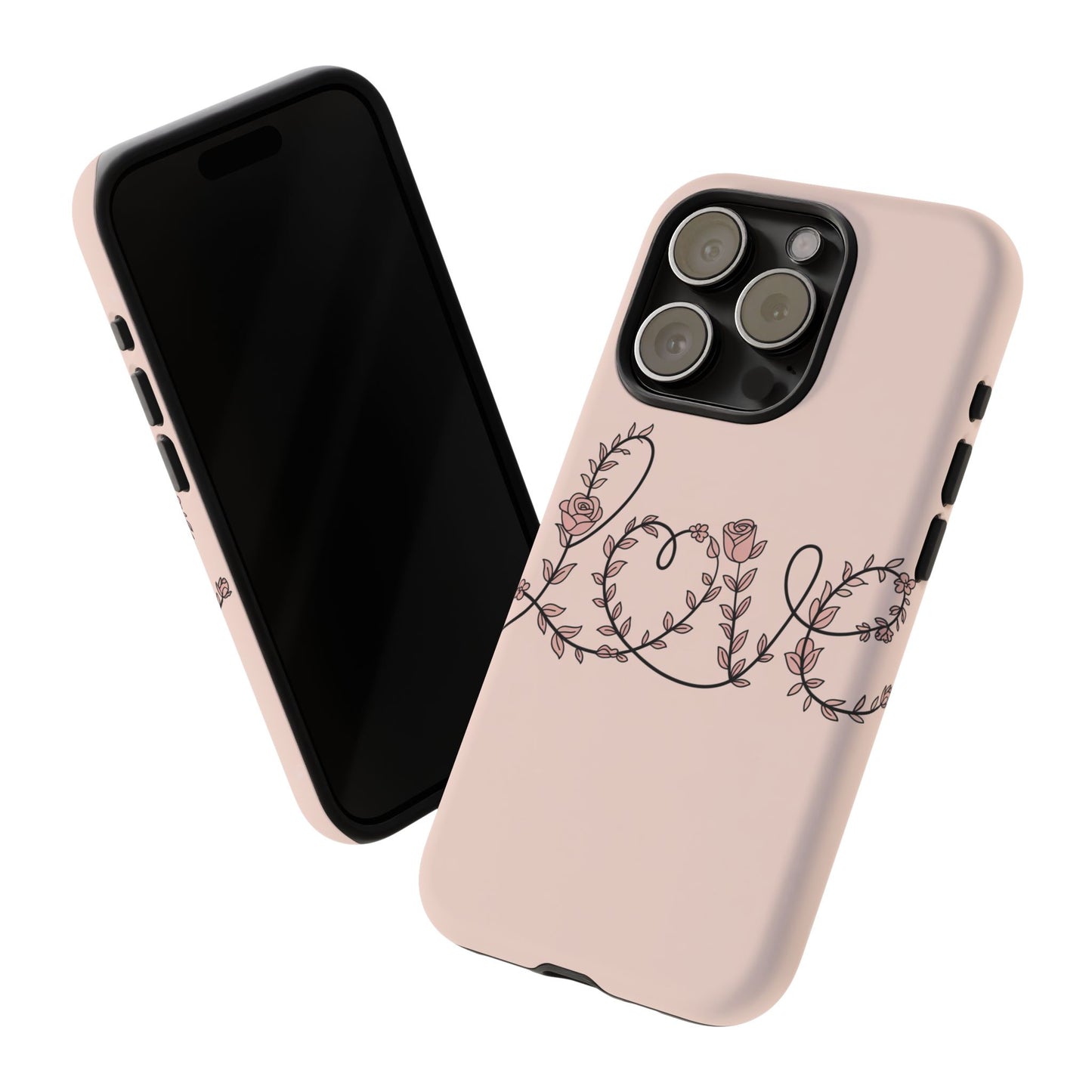Floral 'Love' Tough Phone Case — Pink Botanical Protective Cover