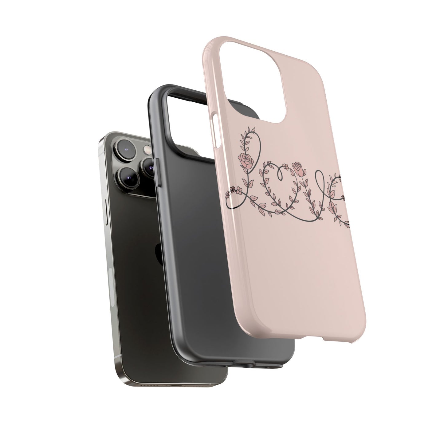 Floral 'Love' Tough Phone Case — Pink Botanical Protective Cover
