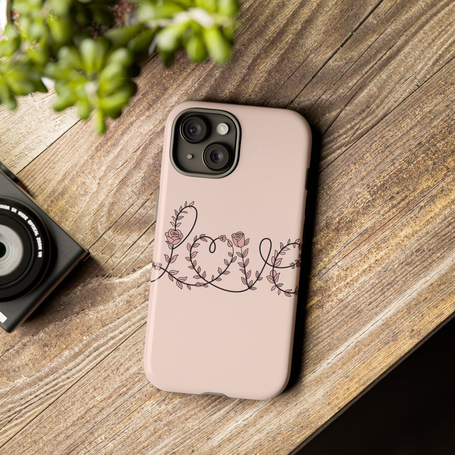 Floral 'Love' Tough Phone Case — Pink Botanical Protective Cover