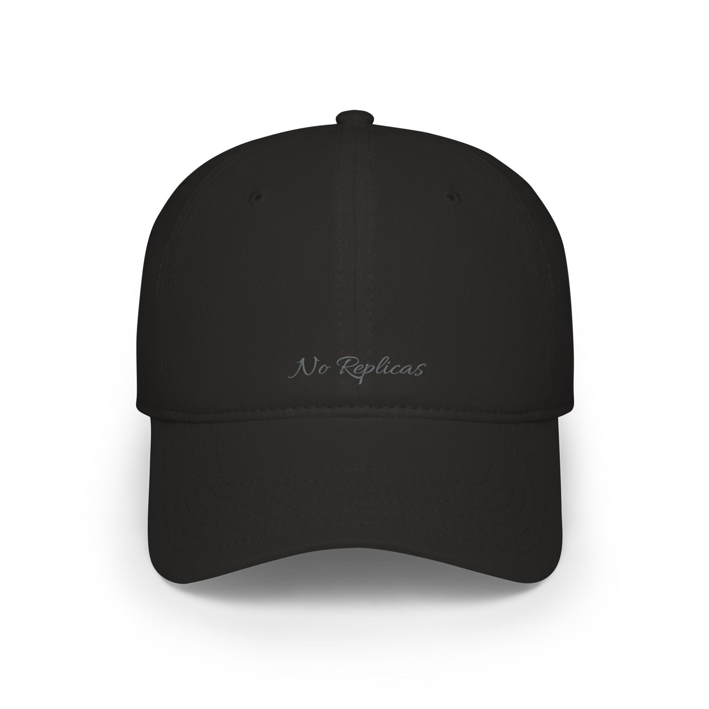 Low Profile Baseball Cap — Minimal 'No Replicas' Embroidered Hat