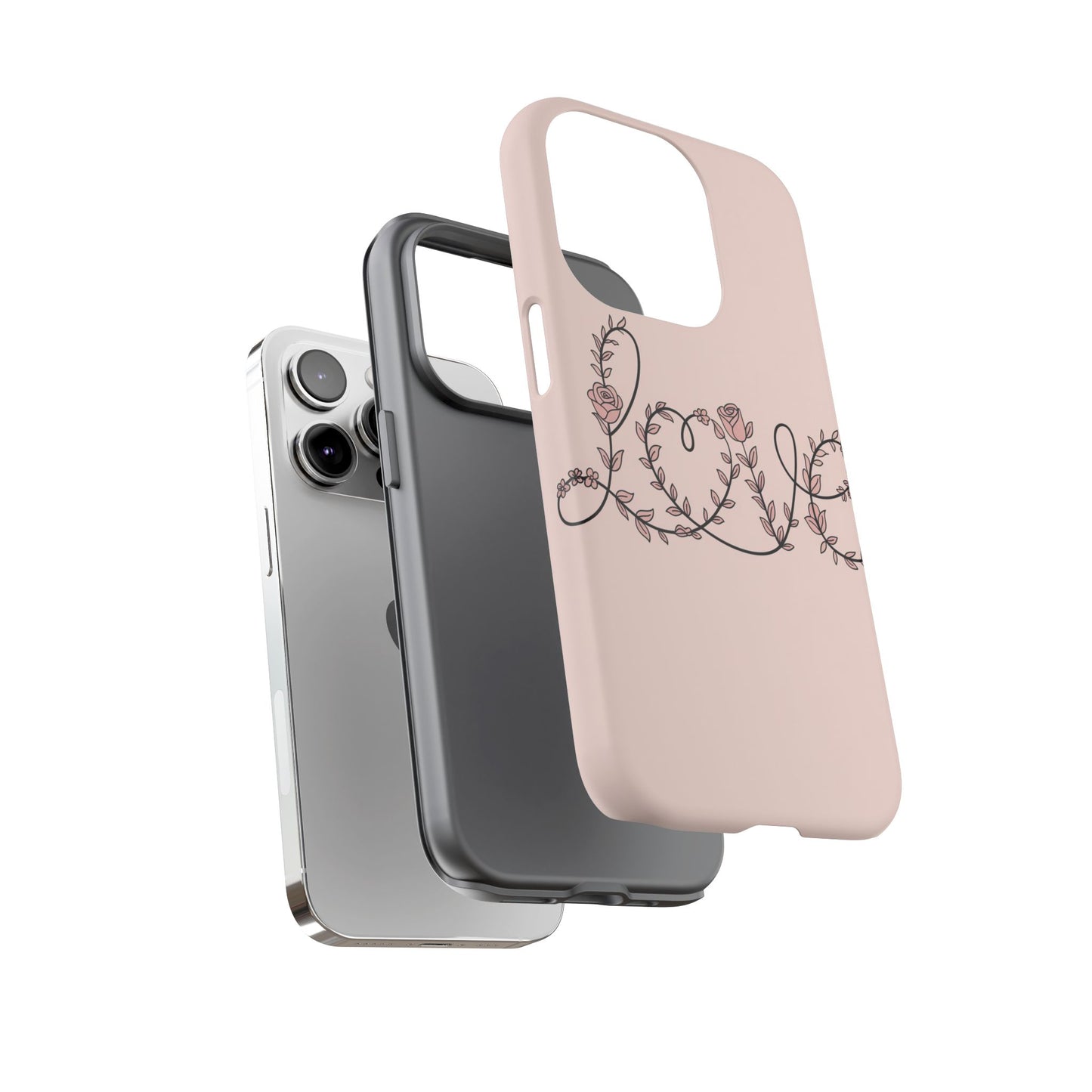 Floral 'Love' Tough Phone Case — Pink Botanical Protective Cover
