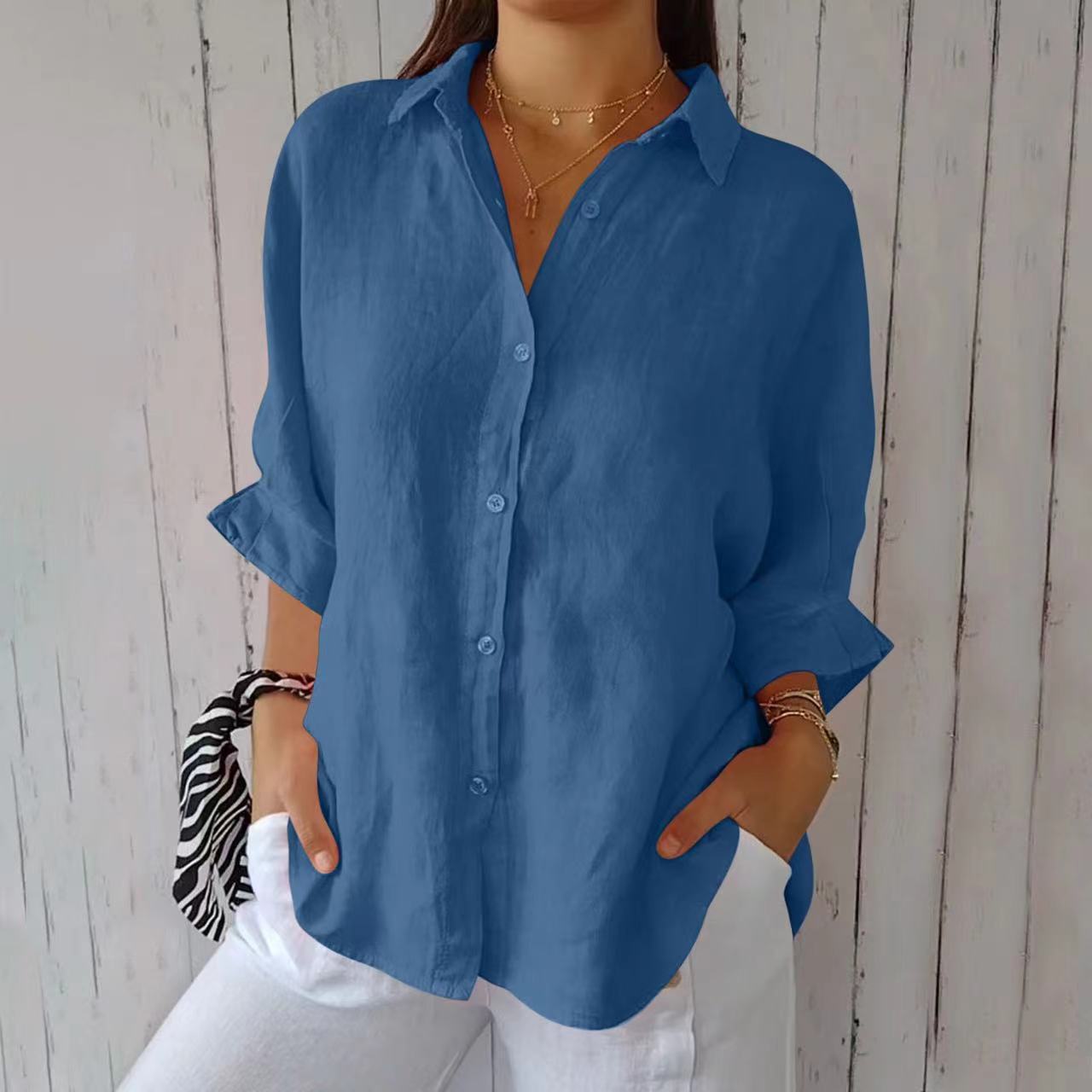 Lapel Long Sleeve Pleated Shirt
