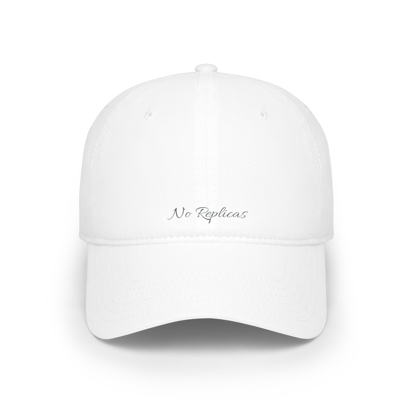 Low Profile Baseball Cap — Minimal 'No Replicas' Embroidered Hat
