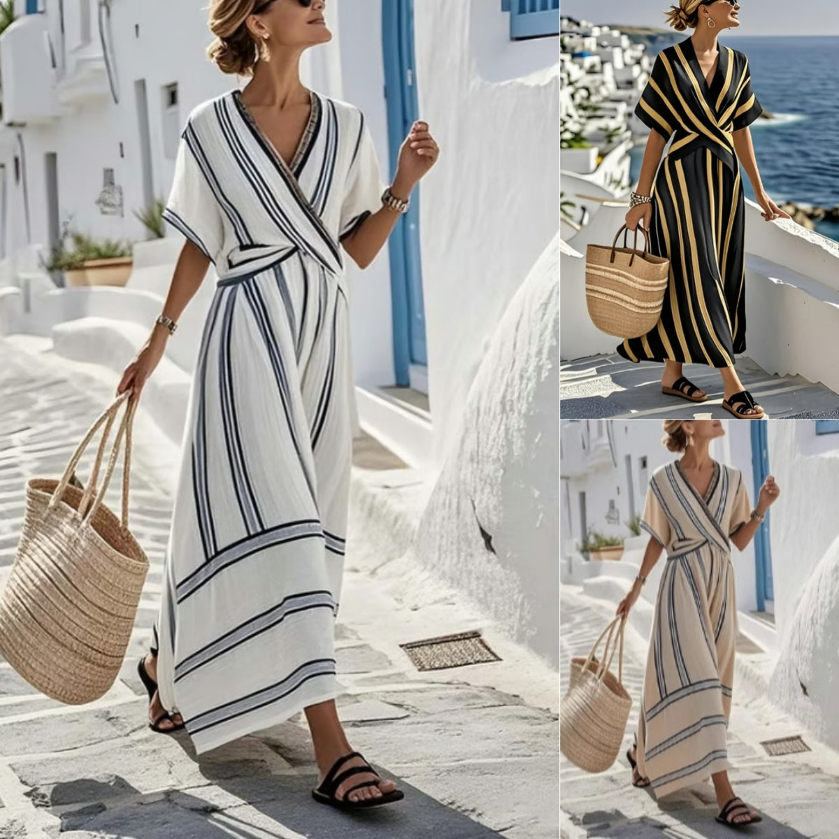 Casual Loose Retro Striped Print Summer Dress