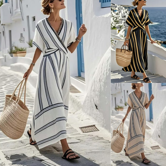 Casual Loose Retro Striped Print Summer Dress