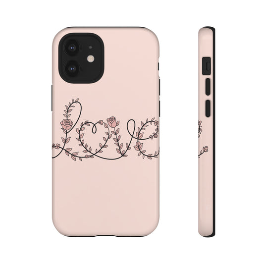 Floral 'Love' Tough Phone Case — Pink Botanical Protective Cover