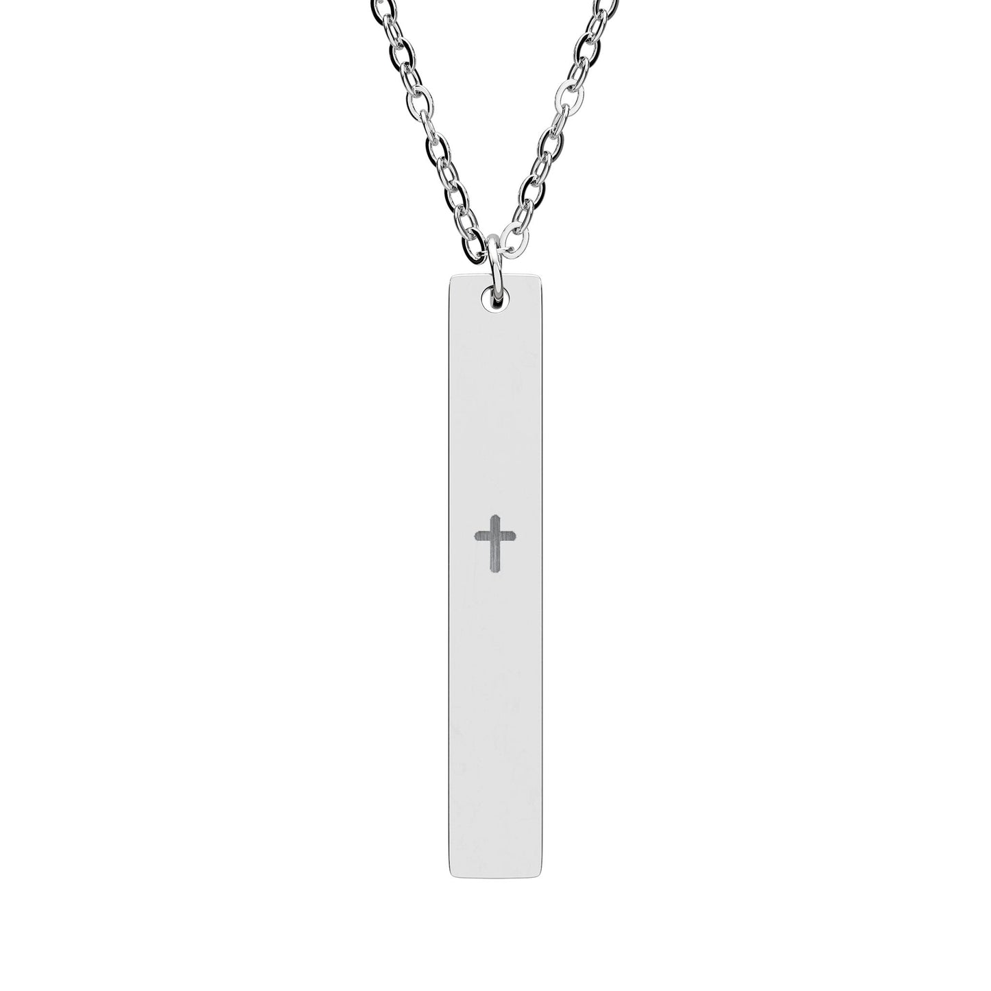 Vertical Bar Necklace - Cross Pendant, Stainless Steel