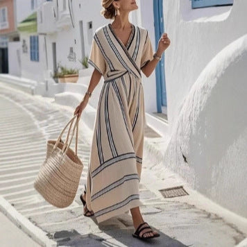 Casual Loose Retro Striped Print Summer Dress