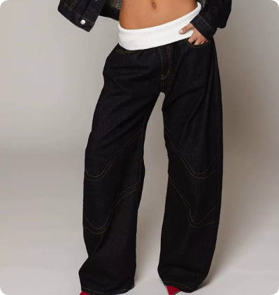 Loose-fitting Straight-leg Jeans With Pockets - Street-style Pants