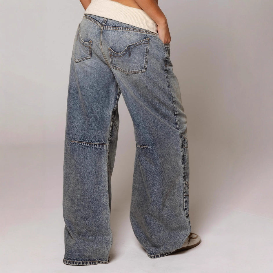 Loose-fitting Straight-leg Jeans With Pockets - Street-style Pants