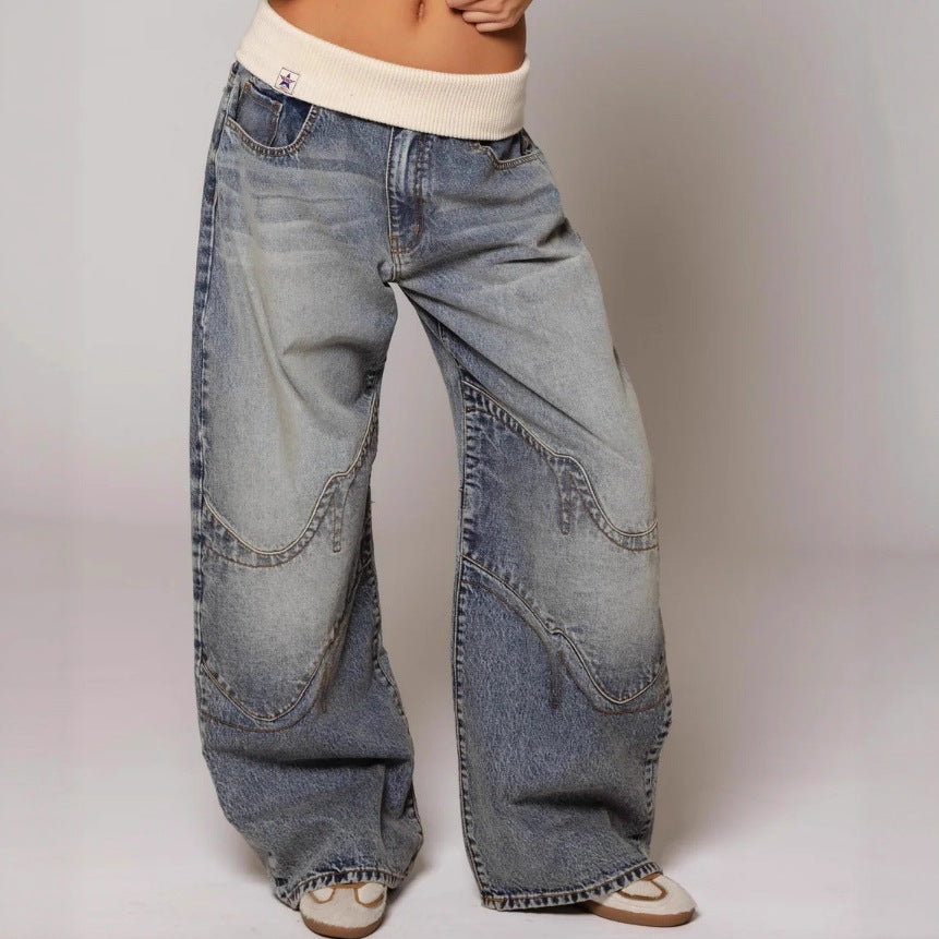 Loose-fitting Straight-leg Jeans With Pockets - Street-style Pants