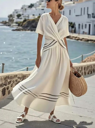 Casual Loose Retro Striped Print Summer Dress